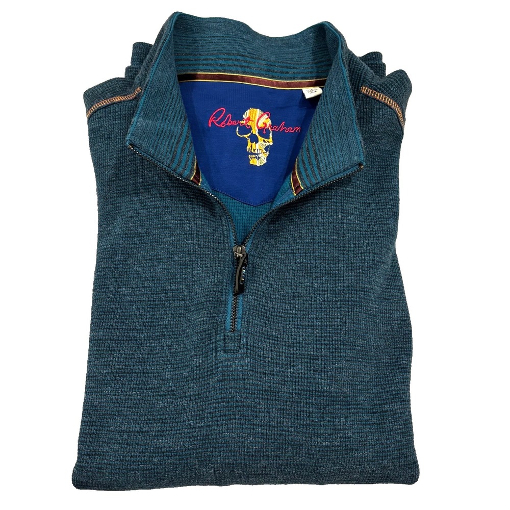 Robert Graham Sweater  2XL Knit Cotton Quarter Zip Teal COMSTOCK $228